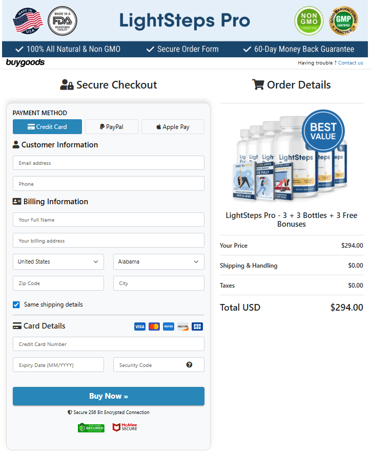 Light Steps Pro order page